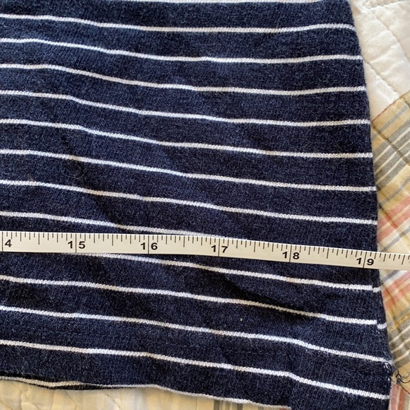 LOFT Navy & White Striped T-shirt Lace Sleeve - Picture 9 of 9